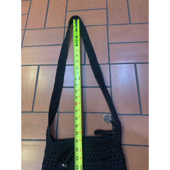 The Sak Crochet Black Handbag Crossbody Vintage Purse Shoulder Bag Zip Pockets - Picture 3 of 9